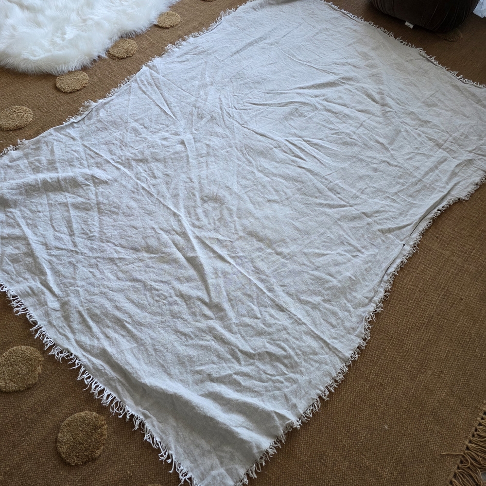 Linen Fringed Throw Blanket In Natural - Picture 8 of 8